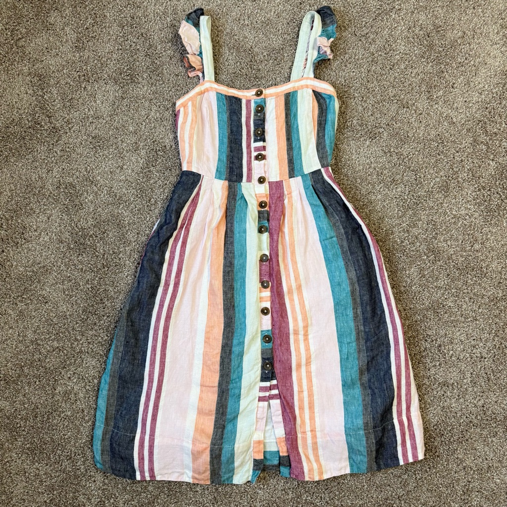 J Crew 100% Linen Cottagecore Romatic Twee Spring Midi Dress Ruffle Lined Sz 4